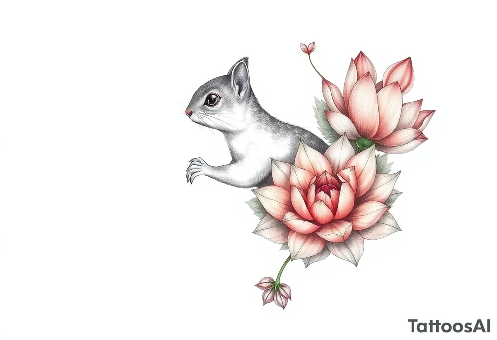 Crazy new school squirrel blooming lotus flowers tattoo idea