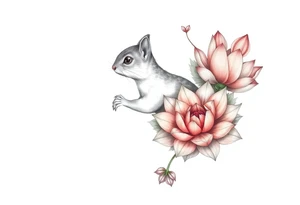 Crazy new school squirrel blooming lotus flowers tattoo idea