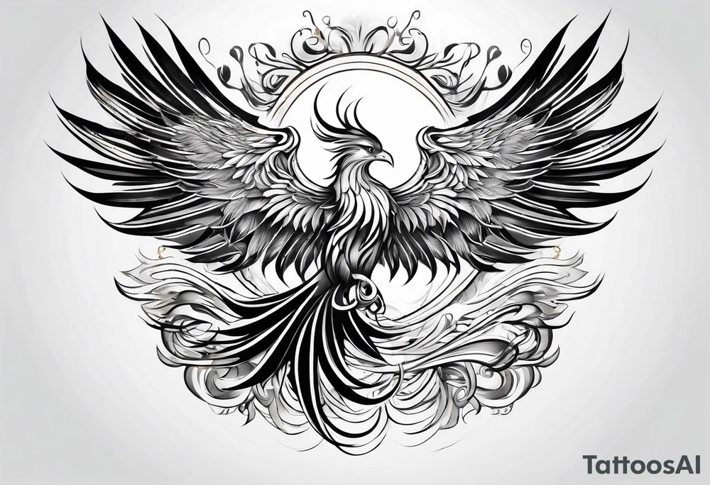 lite flowing phoenix with gold and white on tail For male tattoo idea
