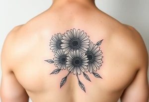 Gerber daisys wrap around wrist to cross on forearm with rich color tattoo idea
