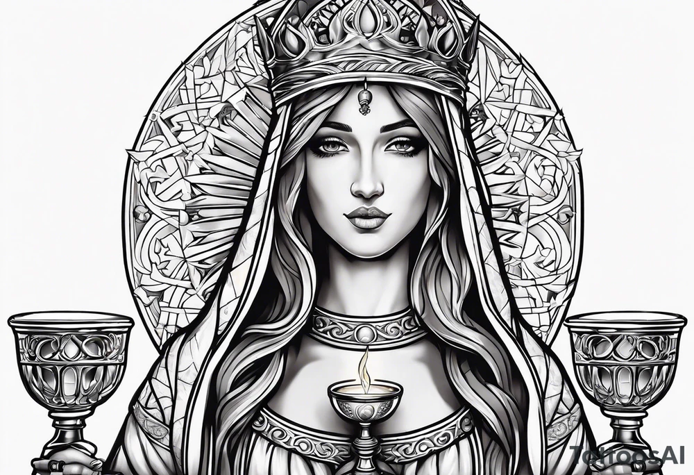 Female saint holding a chalice tattoo idea