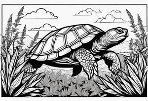 Turtle in marijuana field tattoo idea