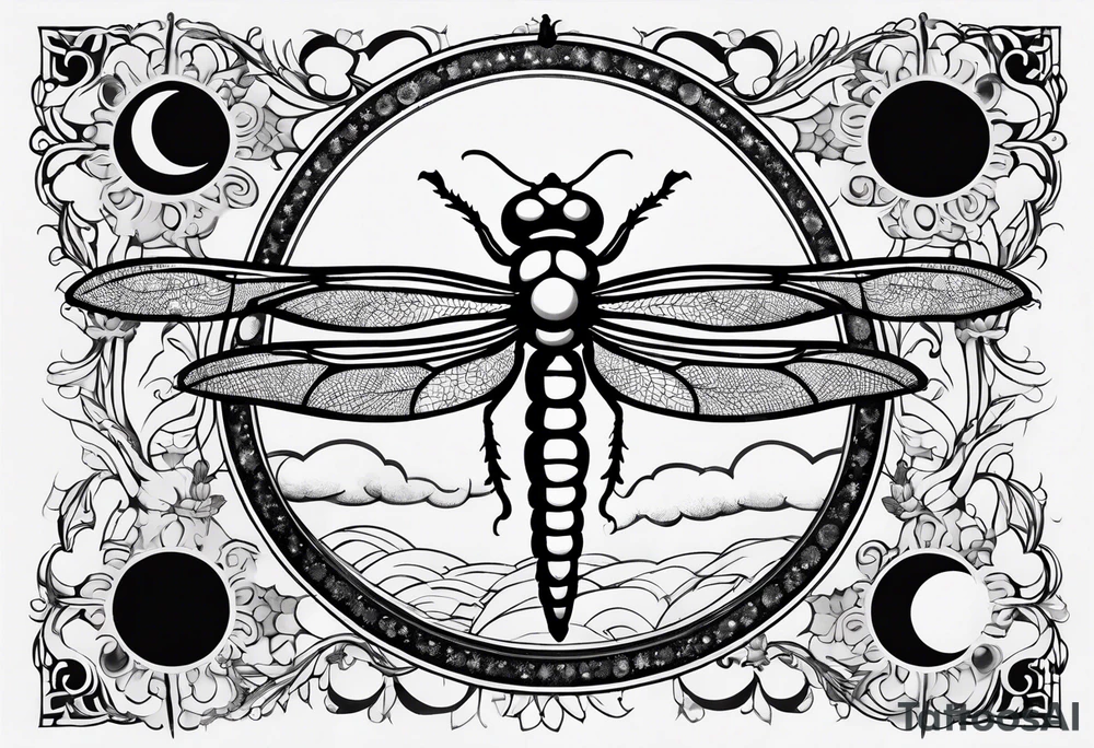 Moon phases with small dragonfly vertical tattoo idea Moon phases with small dragonfly vertical tattoo idea