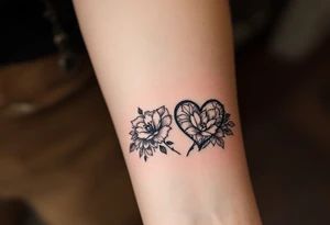 Matching flowery hearts in black ink, customized from each other’s actual prints. tattoo idea