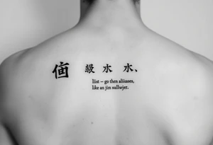 "Text tattoo: 'С' on top skin layer, 'М' on bottom, between them—list of aliases in tiny font. Like a literary sandwich." tattoo idea