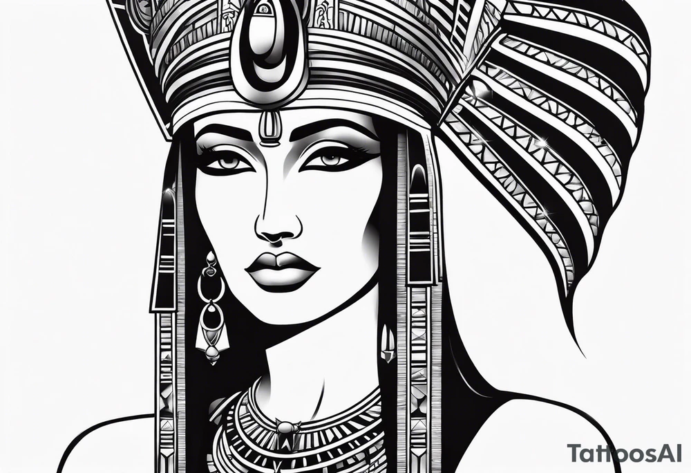 black and white Egyptian goddess Isis tattoo idea