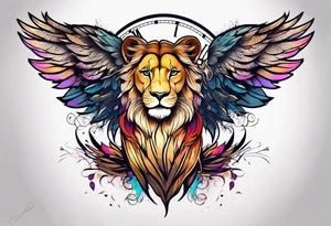 Lioness with wings clock tattoo idea