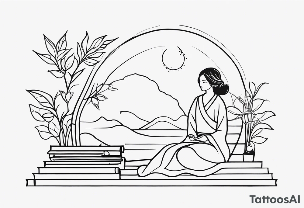 I want a fine line, feminine but very powerful tattoo. I want it to feel oriental and decorative. I want the image to portray a powerful story from the Bible. I want the tattoo to look peaceful and glowy. It has to tell a biblical story tattoo idea