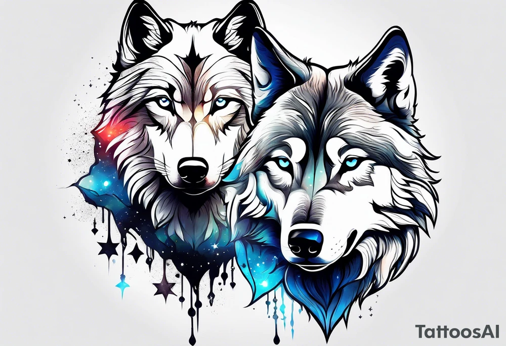 Constellation, two animal wolf tattoo idea