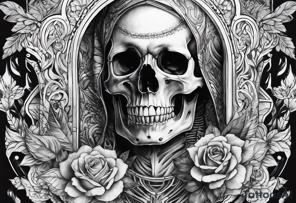 black and white skeleton tattoo idea