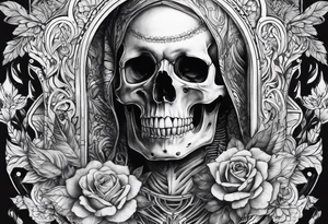 black and white skeleton tattoo idea