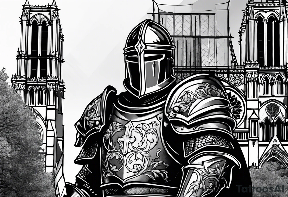 knight with heavy armor with Notre Dame tattoo idea