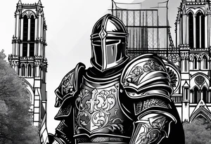 knight with heavy armor with Notre Dame tattoo idea