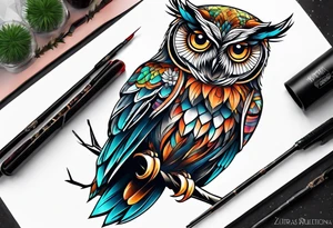 Full leg sleeve tattoo owl tattoo idea