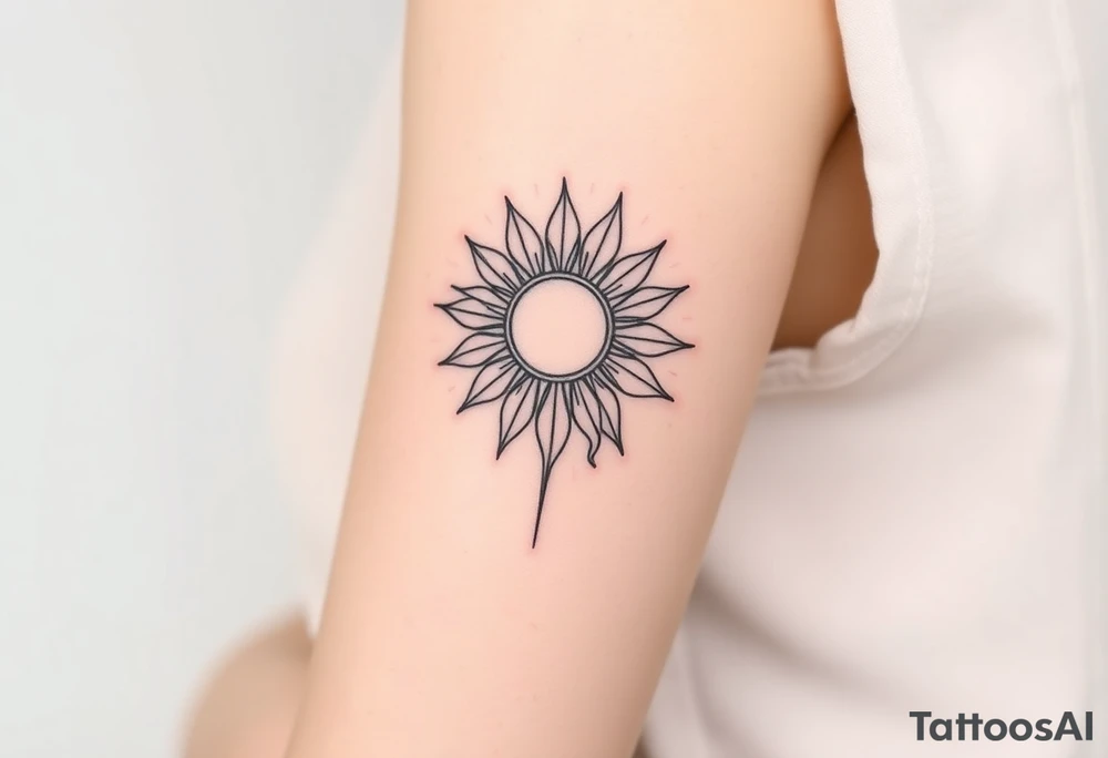 Shining Mystical sun with long  leaning sunflower sun tattoo idea