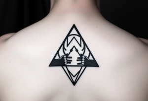 Geometric small triangle about different paths in life merge together and become stronger together while being psychedelic and trippy tattoo idea