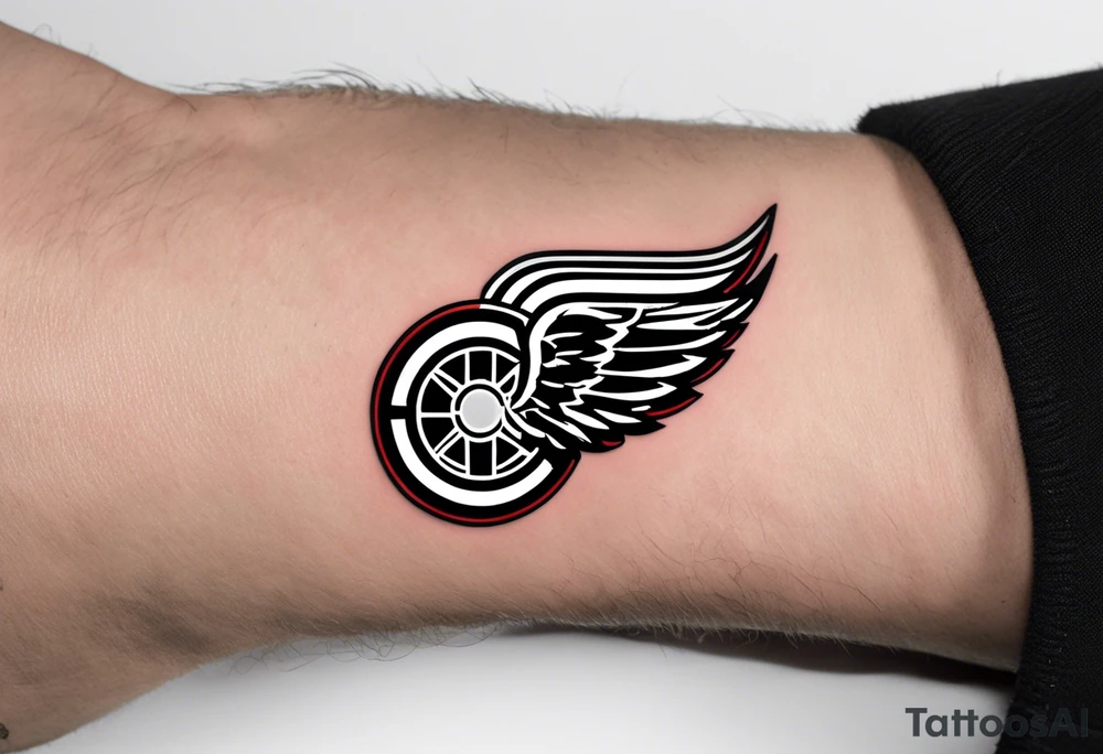 tattoo on a wrist saying "resurget cineribus". no other design except for the words. use the font from the Detroit Red Wings written logo. Flip "cineribus" upside down. only black and white. only the lettering. tattoo idea