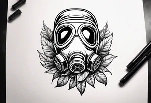 a dying plant in dirt with a gasmask next to it tattoo idea