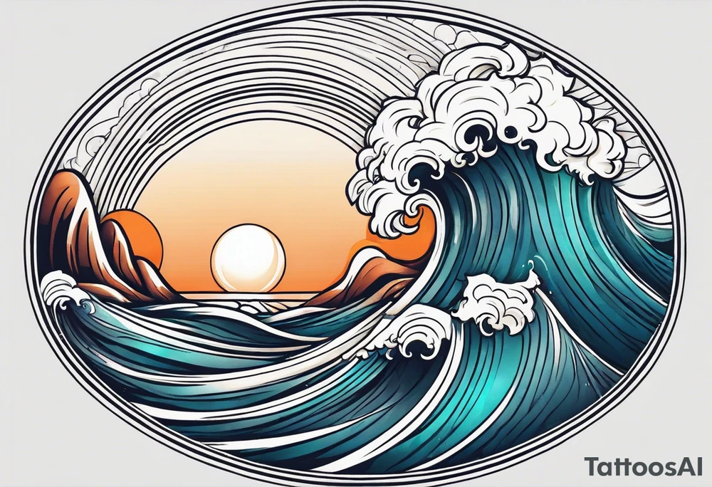waves in ocean simple with in circle with sun
vintage design tattoo idea