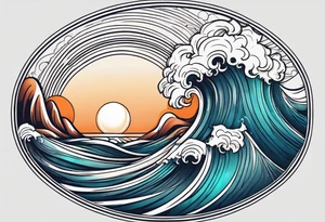 waves in ocean simple with in circle with sun
vintage design tattoo idea