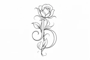 Intertwined J and D hidden within rose petals and leaves. less details more minimalist tattoo idea