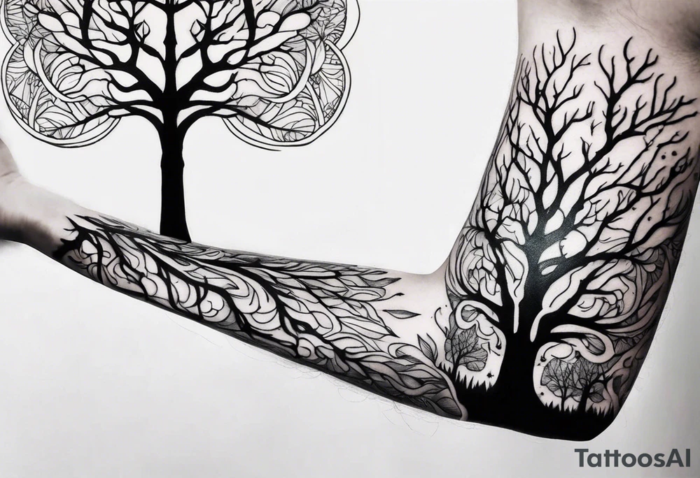 branch, tree, gothic vibes thin long area on forearm tattoo idea