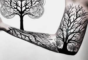 branch, tree, gothic vibes thin long area on forearm tattoo idea