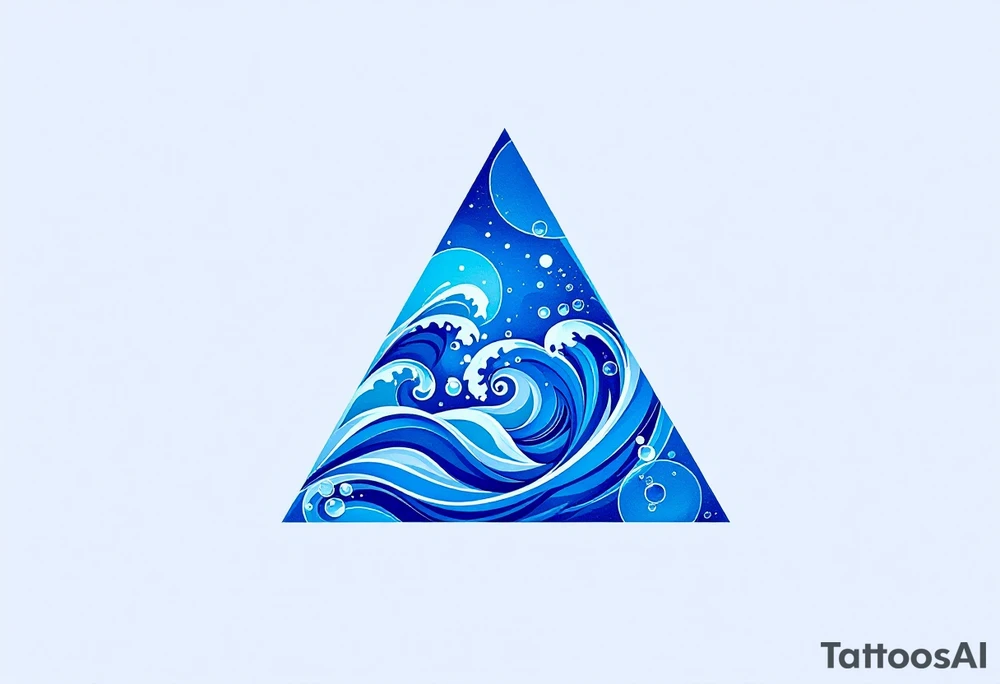 A blue triangle filled with waves and bubbles, symbolizing the element of water and emotion. tattoo idea