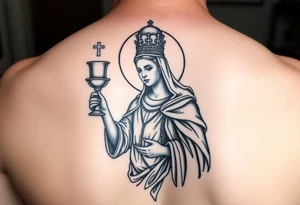 Saint Barbara tattoo holding chalice with tower in background  artillery tattoo idea