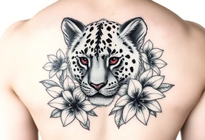 Female lion baby with ruby eyes and tiger lillies around tattoo idea
