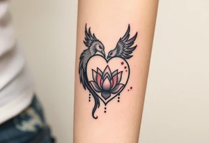 the phoenix and hour glass with lotus flower in kintsugi heart design tattoo idea