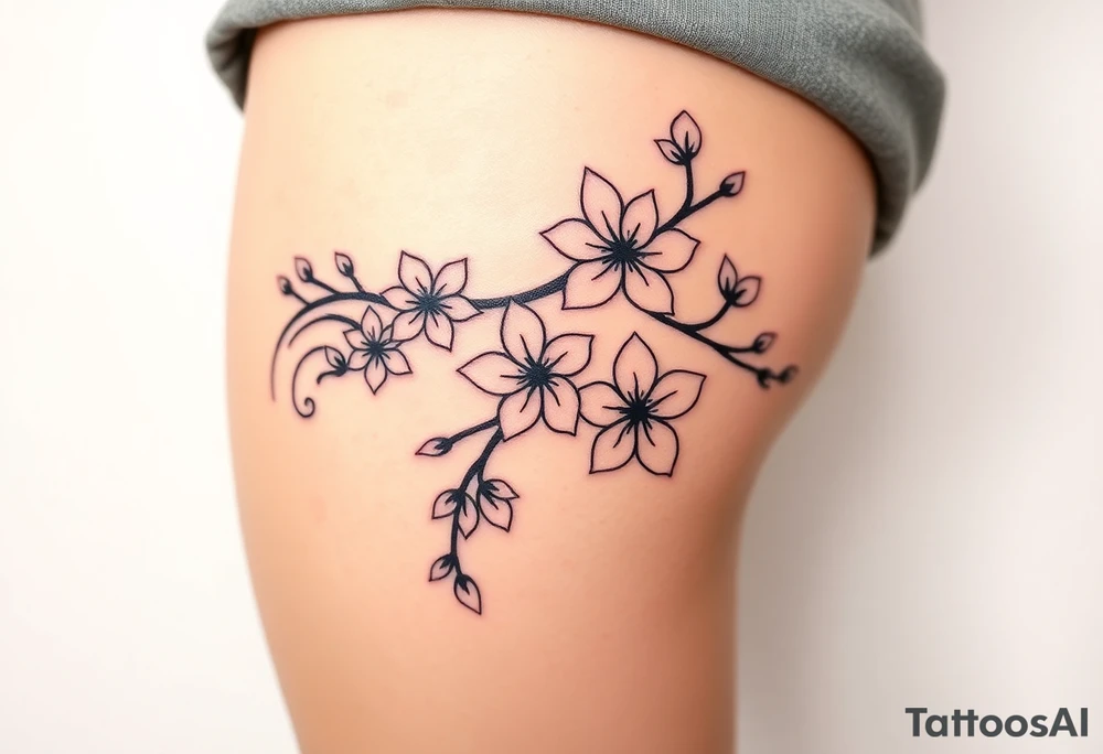 delicate cherry blossoms swirling in spring breeze with petals tattoo idea