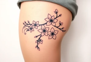 delicate cherry blossoms swirling in spring breeze with petals tattoo idea