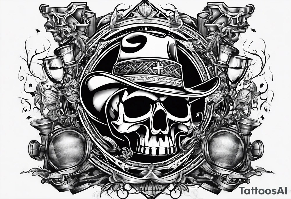 cross, campfire, golf , whiskey glass, cabin tattoo idea