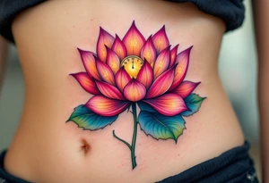 A blooming lotus flower with time numbers embedded in its petals, symbolizing wisdom and growth. tattoo idea