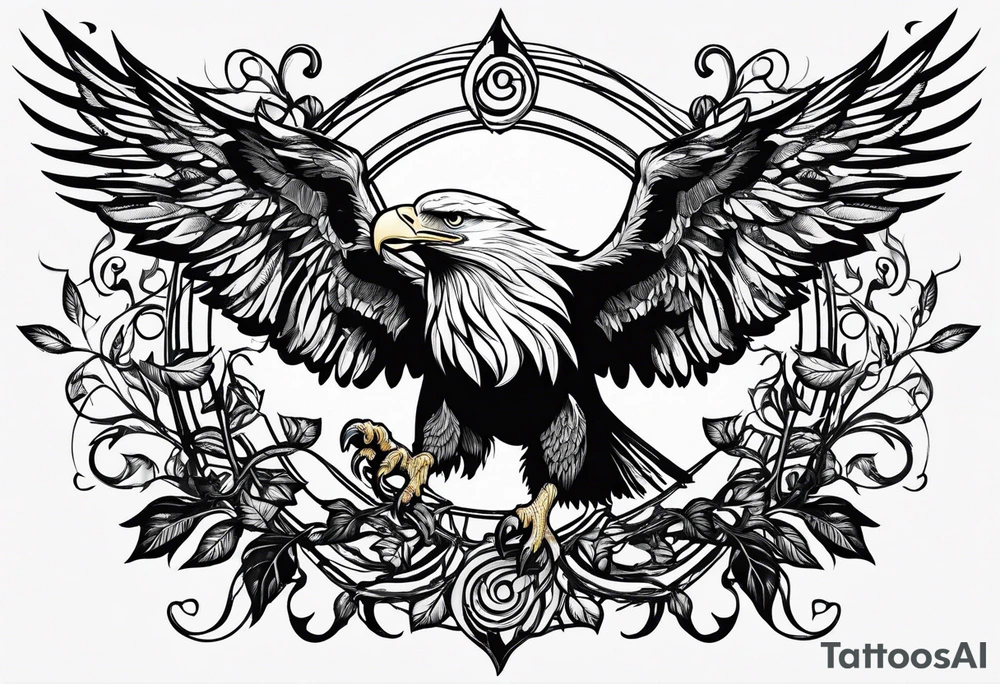 Leafy vines with eagle tattoo idea