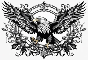 Leafy vines with eagle tattoo idea
