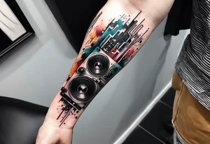 A forearm tattoo about electronic music. Not too minimalistic but not too detailed. Abstract tattoo idea