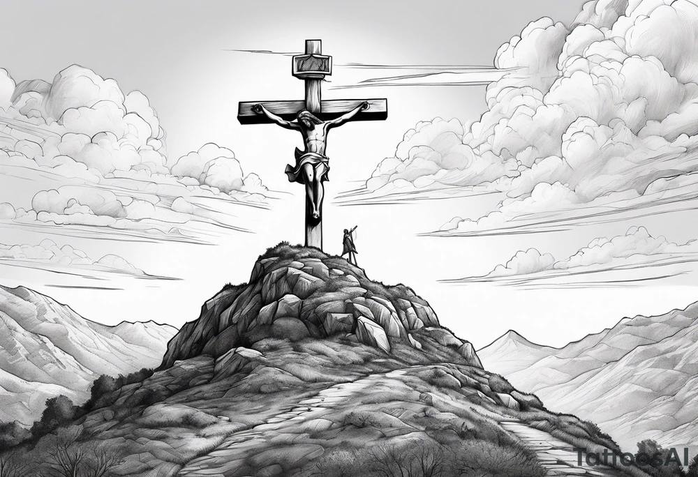 jesus crucified on a hill facing east tattoo idea