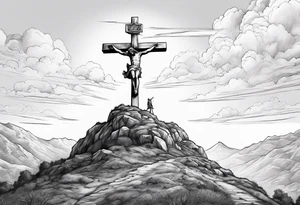 jesus crucified on a hill facing east tattoo idea