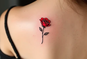 Minimalist single red rose with a thin black stem, no leaves, and clean linework. tattoo idea