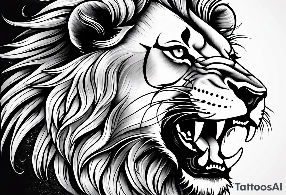 black lion roaring tattoo idea