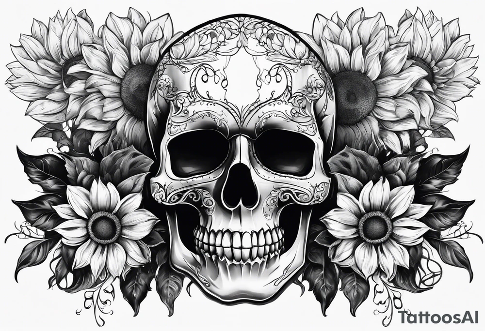 Sunflower, skull,
 mental health tattoo idea