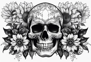 Sunflower, skull,
 mental health tattoo idea