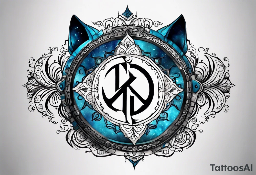 a tattoo whose main theme is balance but also resembles new begining, strong willpower, peace and loyalty. This should be for the front part of the shoulder. maybe add the ying-yang symbol somewhere in the tattoo. Tattoo should have an equal amount of blue and red along with the overall tattoo being black. In corporate a wolf into the tattoo. tattoo idea