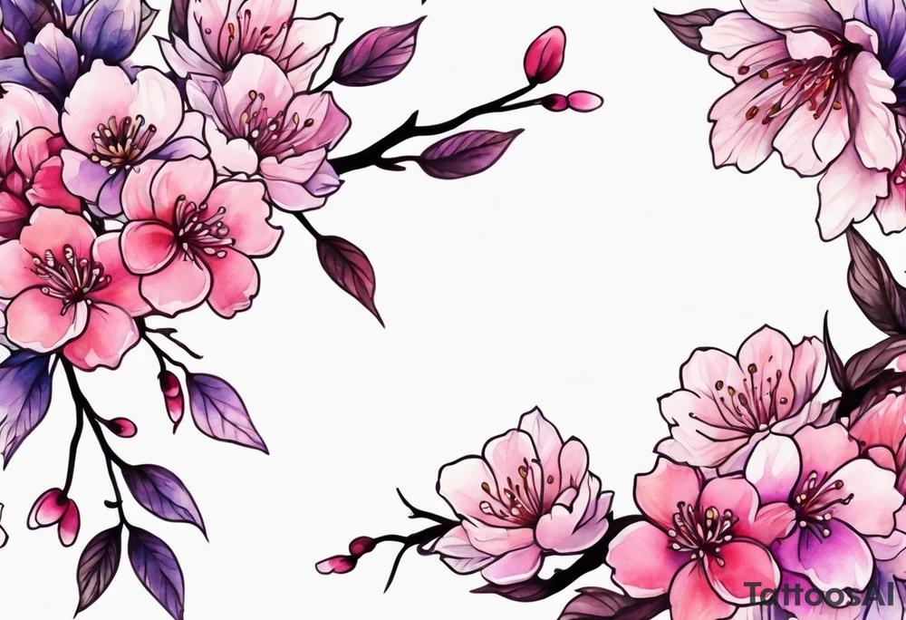 Flower wreath cherry blossoms pinks and purples tattoo idea
