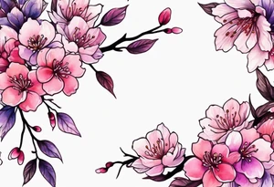 Flower wreath cherry blossoms pinks and purples tattoo idea