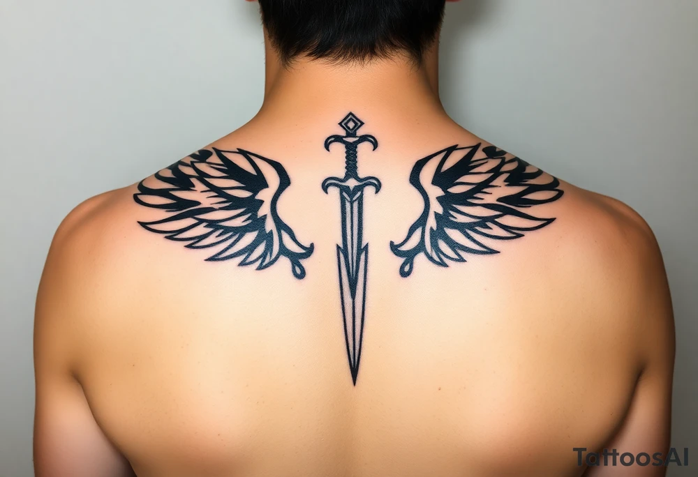 Laurel crown with a sword and wings tattoo idea
