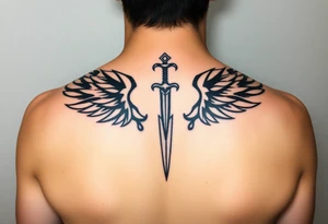 Laurel crown with a sword and wings tattoo idea