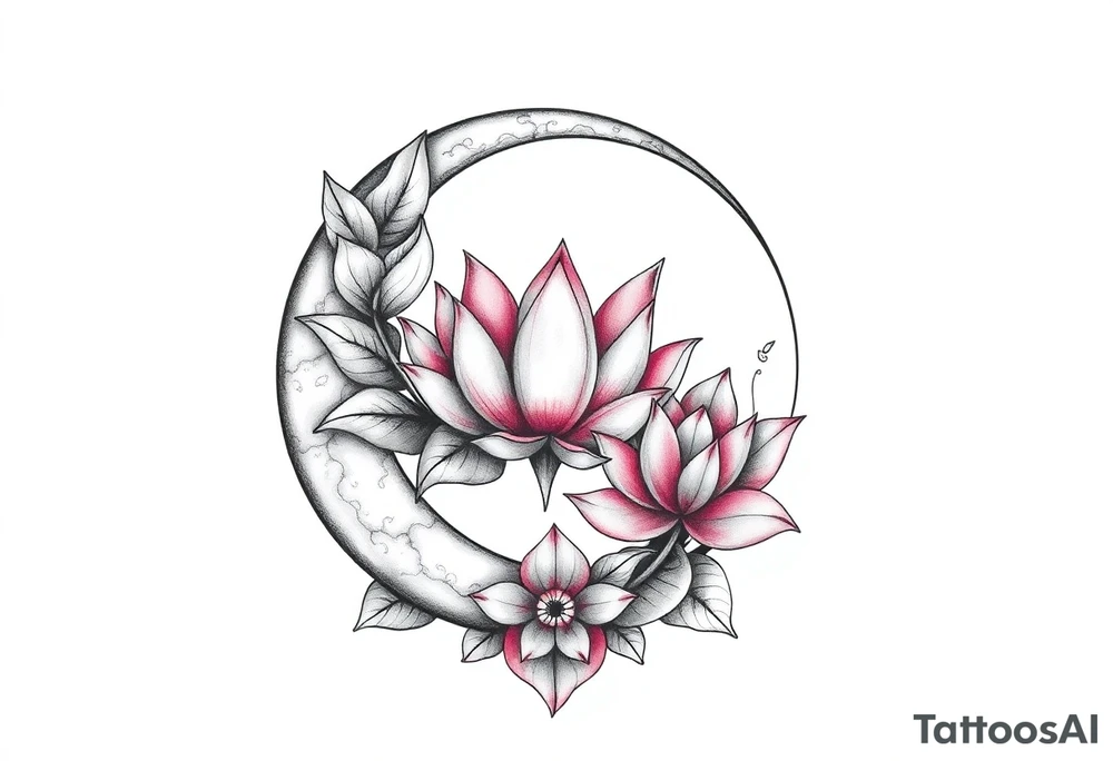 crescent floral moon with lotus flower tattoo idea